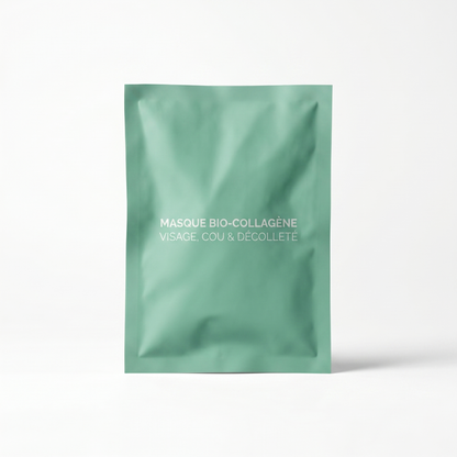 Masque collagène cou & décolleté hydratation intense — packshot studio fond blanc