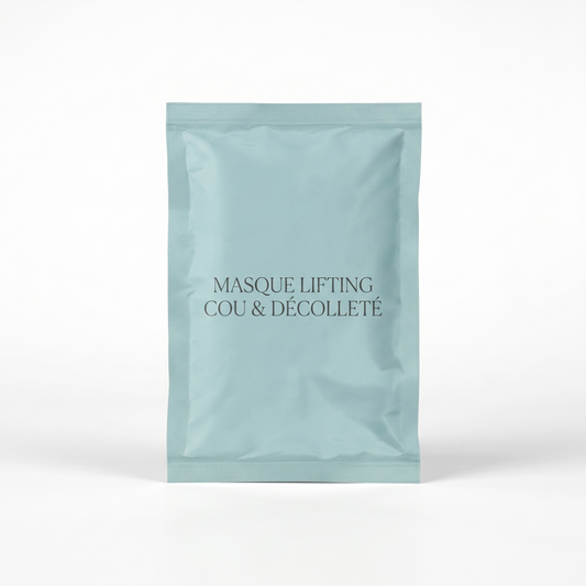 Masque gold collagène cou & décolleté anti-âge — packshot studio fond blanc