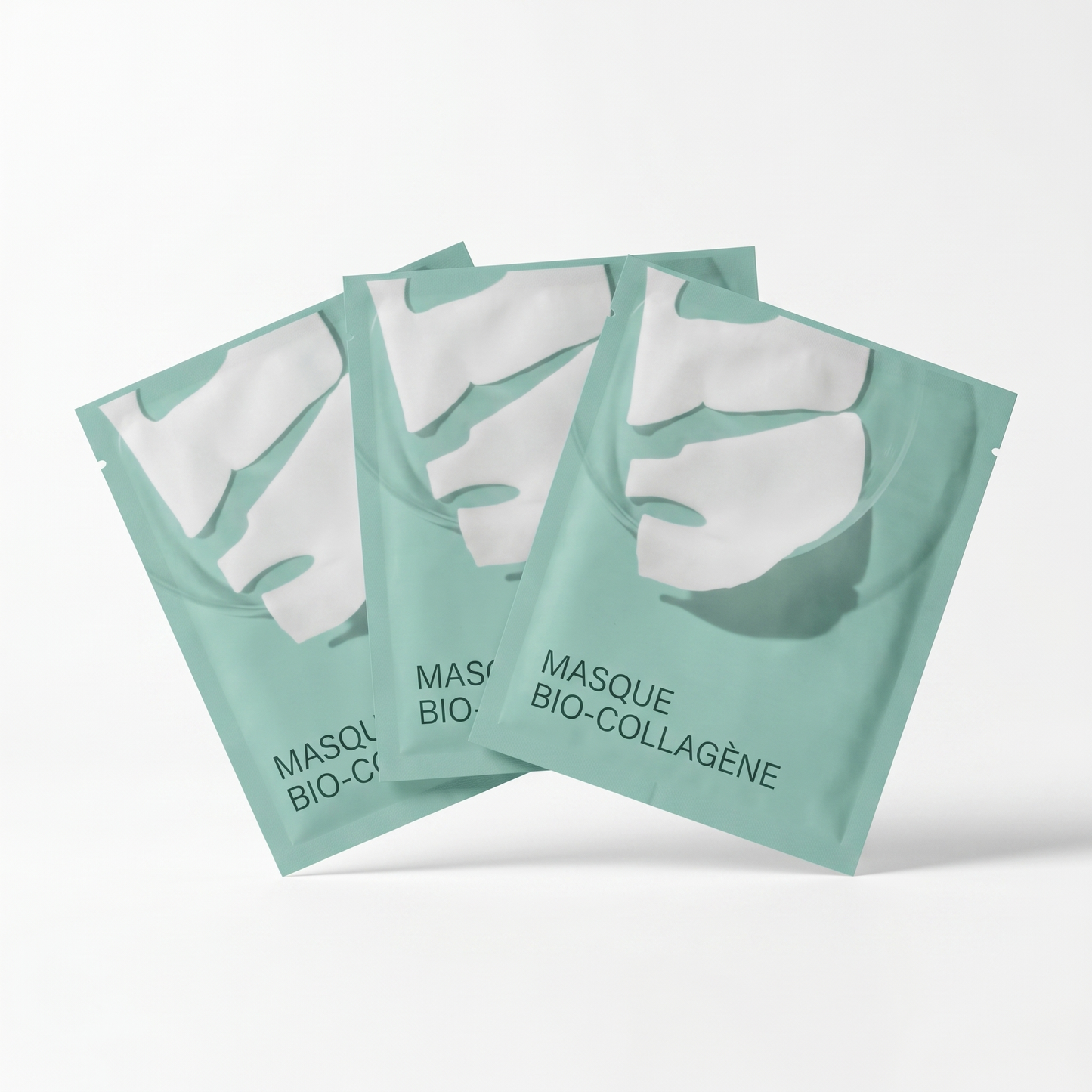 Kit 12 masques bio-collagène — packshot studio fond blanc